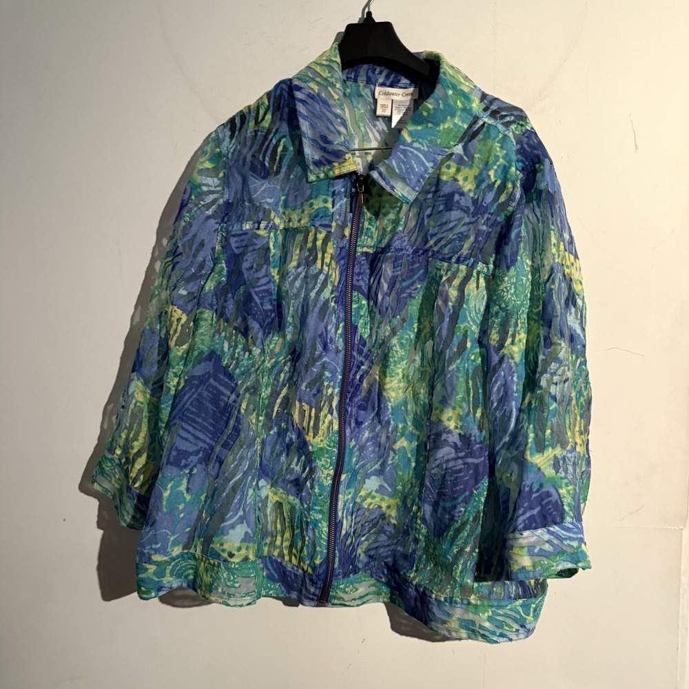 Coldwater Creek Vine Burnout 3/4 Sleeve Layering Jacket 22W Vibrant Colors